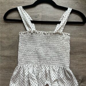 White Polka Dot Smocked Top